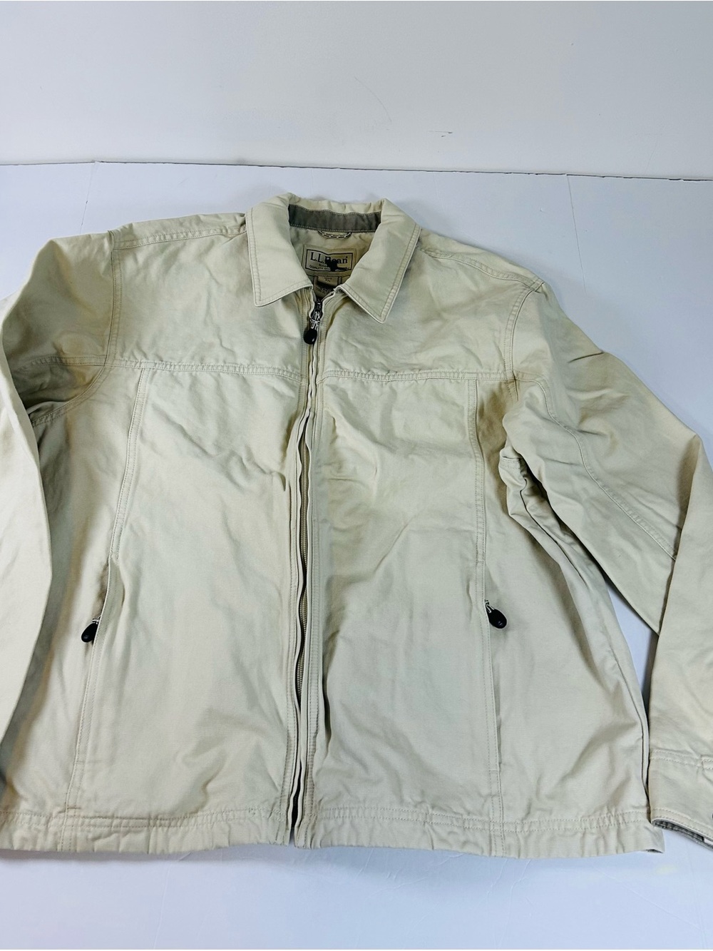 L.L. Bean Cream Canvas Lightweight Zip-Front Shirt Jacket